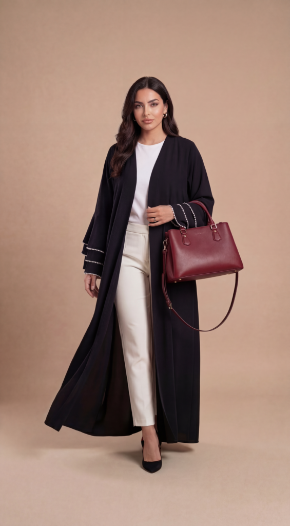 Open Pearl Pleated Black Kimono