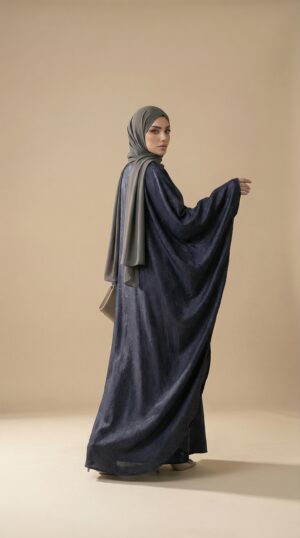 Adjustable Navy Blue Jacquard Butterfly Kaftan