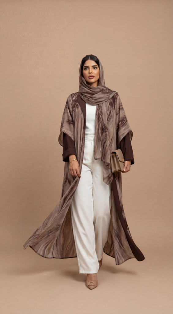 Open Brown/Beige Kaftan Set