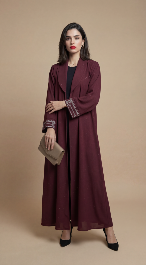 Open Silver Glittered Wine Red Kimono