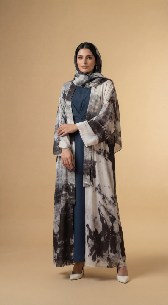 Open White/Blue Kaftan Set